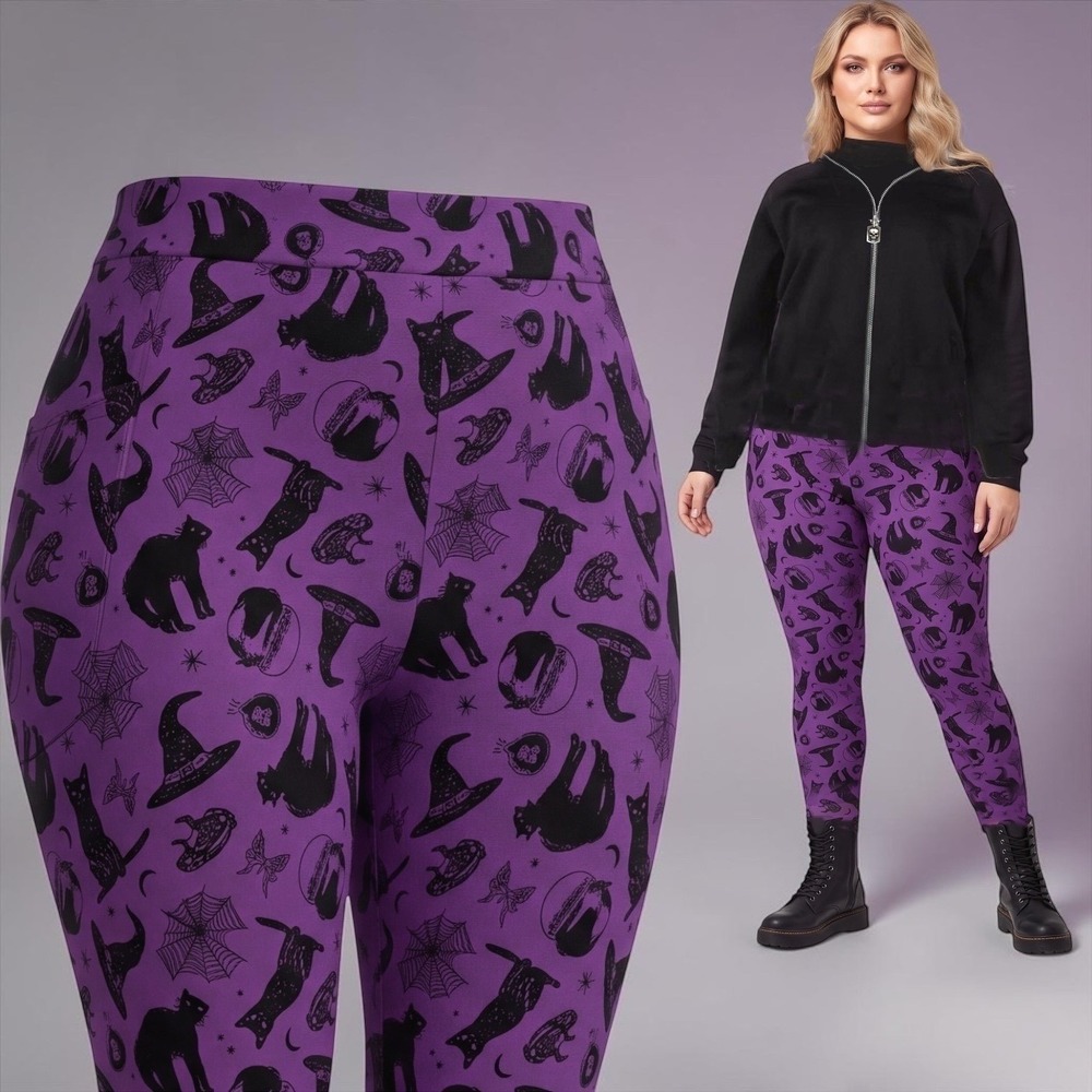 TORRID Bewitched Icons Cropped Leggings w/Pockets,Witch Hat, Cobwebs NWT Size 3X